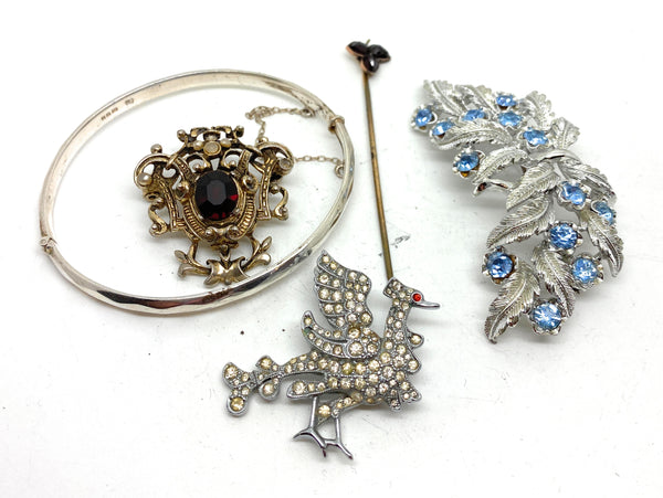 Silver Bangle and Various Costume Jewellery and Stick Pin