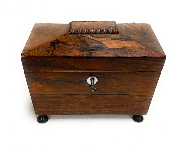 19th Century Rosewood Tea Caddy With Two Compartments On Ball feet