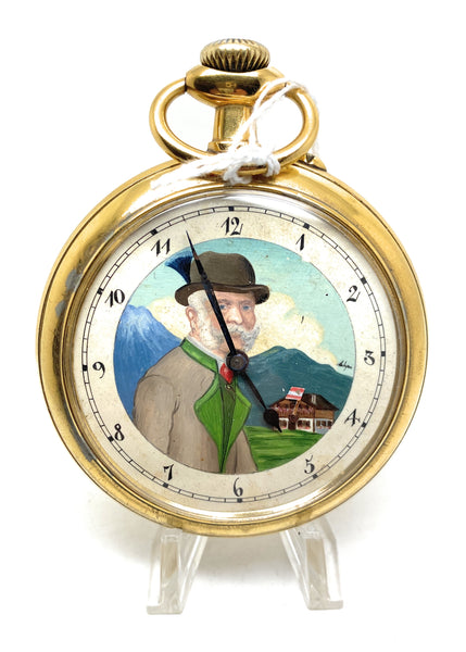 Gold Plated Painted Dial Open Faced 70mm Goliath Doxa Pocket Watch