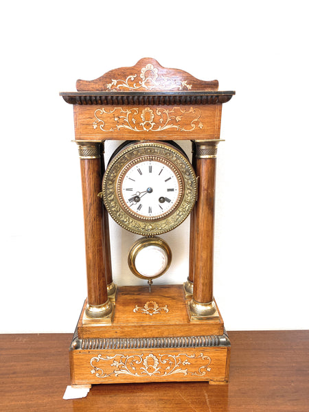 Antique Inlaid Portico Clock Chiming Quarter, Half and Hour