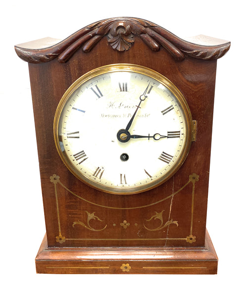 A Regency Mahogany Arched TopFusee Mantel Clock H Green