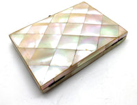 19th Century Mother of Pearl shell Calling Card Case Purse Silver Inlay / Business Card